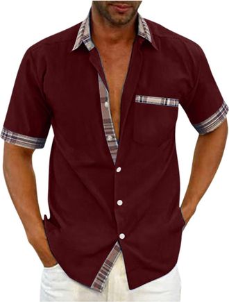 Generic HAOLEI Short Sleeved Shirts for Men Color Block Button Down Casual Shirt Regular Fit Business Formal Dress Shirts Lightweight Turn-Down Collar Tops Su