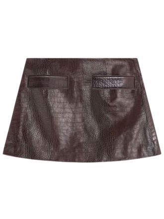 Frankie Shop Brown Crocodile Leather Mini Skirt