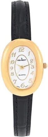 Peugeot Vintage Petite Oval Leather Strap Watch- 30x22MM in Black at Nordstrom