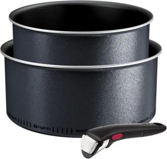 T-fal Juego De 2 Cacerolas De Aluminio De 18/20 Cm + 1 Asa Negra - L7239003 - Tefal