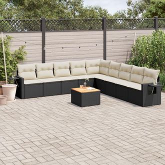 vidaXL Vidaxl - Set De Sof&aacute;s De Jard&iacute;n 10 Pzas Cojines Rat&aacute;n Sint&eacute;tico Negro