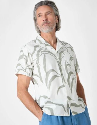 Oliver Sweeney Mens Oliver Sweeney Ravenshead Mens Leaf Print Short Sleeved Shirt - Khaki - Green - Size: 38/Regular