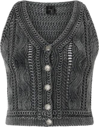 Pinko Mouwloze Cardigan met V-hals en Knopen - Dames - Vesten - Grijs - L - Truien & Vesten