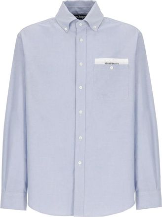 Palm Angels Sartorial Tape Shirt - Heren - Zakelijke Overhemden - Blauw - S - Katoen - Overhemden