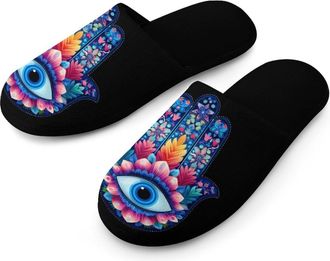 Generic Hamsa Hand Mens Slippers Warm Non-Slip Houes Shose Spa Slipper for Home Bedroom