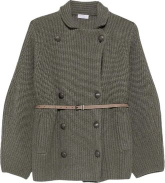Brunello Cucinelli Dubbelrijige Ribgebreide Vest - Dames - Truien - Groen - Maat: XS Kasjmier