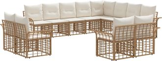 vidaXL Conjunto De Sof&aacute;s De Exterior 12 Uds. Natural Y Crema Poli&eacute;ster Vidaxl