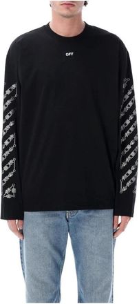 Off-white T-shirt met lange mouwen en grafische print - Heren - Longsleeves - Zwart - XL - Tops