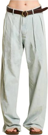 Denimist Dubbel Geplooide Broek in Zonnegebleekt Blauw - Dames - Wijde Broeken - Blauw - W27 - Katoen - Broeken