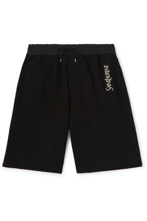 Saint Laurent Straight-Leg Logo-Embroidered Cotton-Jersey Drawstring Shorts