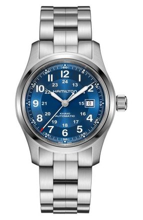 Hamilton Khaki Field Automatic Bracelet Watch, 42mm in Blue at Nordstrom