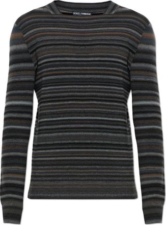 Dolce & Gabbana Wool Striped Sweatshirt - Heren - Sweatshirts - Grijs - 2XL - Wol - Hoodies & sweatvesten