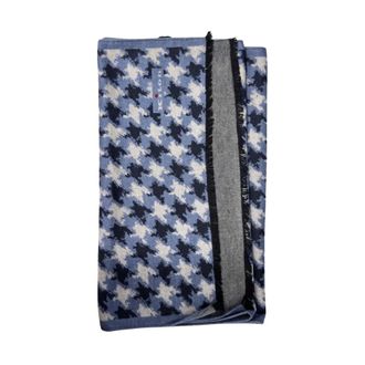 Kiton Zijden sjaal met franjes - Heren - Accessoires - Blauw - Maat: ONE Size Zijde