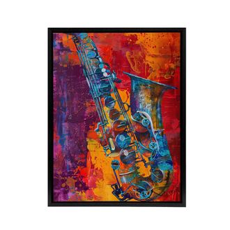 Artery8 Acid Jazz Music Saxophone Framed Canvas Abstract Wall Art Print | Size: W24 x H32