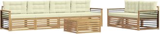 vidaXL Conjunto De Sof&aacute;s De Exterior 7 Uds. Blanco Y Crema Poli&eacute;ster Vidaxl