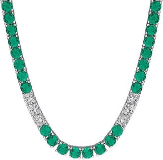 Rina Limor Silver 27.36 Ct. Tw. Lab-Grown Emerald, White Sapphire Tennis Necklace