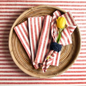 Solino Home Linen Dinner Napkins - Amalfi Stripe, 20 x 20 Inch in Red And White at Nordstrom, Size Large