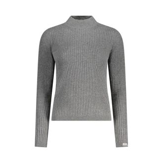 Pepe Jeans London Turtlenecks, female, Gray, Size: XS Cotton Knit Sweater with Ribbed Detailing