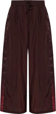 Yohji Yamamoto Broeken, Dames, Bruin, 2Xs, Nylon, Gradient 3-Stripes Nylon Wijde Broek