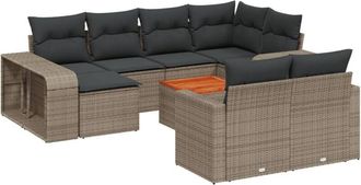 vidaXL Set De Sof&aacute;s De Jard&iacute;n 11 Pzas Y Cojines Rat&aacute;n Sint&eacute;tico Gris Vidaxl