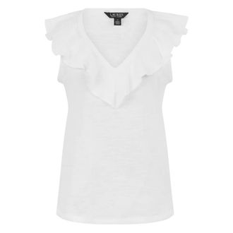 Ralph Lauren Sleeveless Tops, female, White, Size: S Ruffle Collar Cotton Top