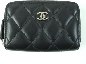 Chanel Matelasse Black Leather Coin Purse/Coin Case (Pre-Owned)