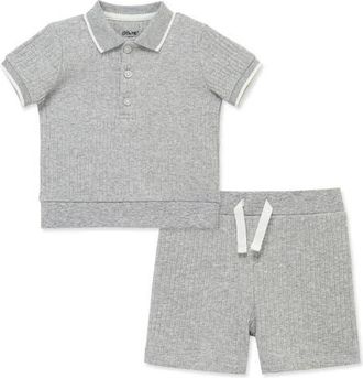 Little Me Rib Polo & Shorts Set in Grey at Nordstrom, Size 18M