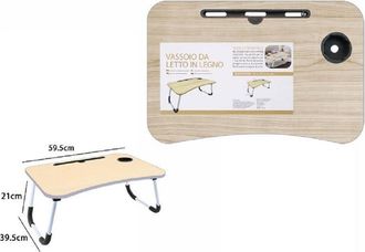 Trade Shop Trade Shop - Vassoio Scrivania Pieghevole Tavolino Da Pc Slot Tablet Tazza Legno Chiaro 71364