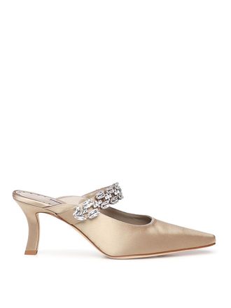 Manolo Blahnik Tamolmu Satin Mules With Crystals