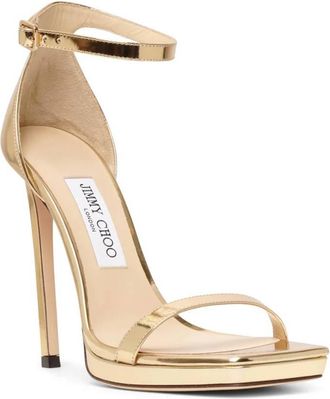 Jimmy Choo London Alva 120 Metallic Gold Platform Sandals, Brand Size 38.5 ( US Size 8.5 )