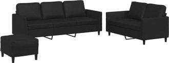 vidaXL Juego De Sof&aacute;s Con Cojines 3 Piezas Cuero Sint&eacute;tico Negro Vidaxl