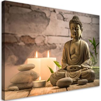 Feeby Cuadro En Lienzo, Buda Meditando Piedras Zen Spa, 100x70