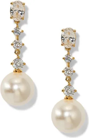 Nadri Imitation Pearl Cubic Zirconia Linear Drop Earrings in Gold at Nordstrom