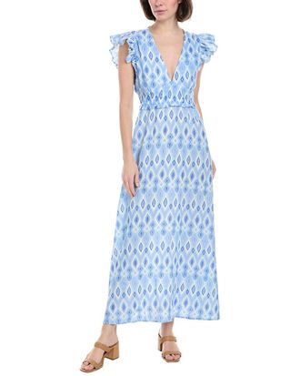 Sail to Sable Sail To Sable V-Neck Flutter Sleeve Linen-Blend Maxi Dress