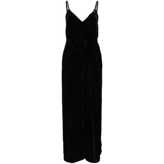 Gold Hawk Maxi Dresses, female, Black, Size: XS Black Velvet Maxi Dress with V-Neck