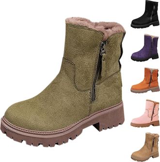 Generic Womens Chunky Platform Boots Side Zip Boots Women Winter Warm Shoes Retro Thicken Shoes Fleece Lined Snow Booties Durable Outdoor Boot For Outdoor Wal