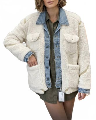 Greg Lauren Trucker Front Work Jacket In Blue Denim/cream