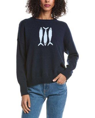 Vince Camuto Sardine Motif Crewneck Sweater