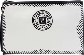 Fendi Pre-owned Fendi Joshua Vides Leather FF Logo Clutch Unisex MGG165EOUOZFA2KM