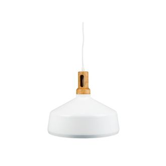 Trade Shop Trade Shop Traesio - Trade Shop - Lampadario Pendente Lampada A Sospensione Parabola Bianca Base In Legno Vt-7545
