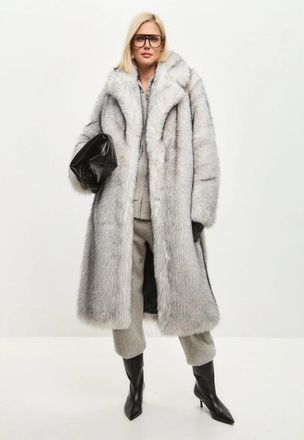 Cesare Gaspari Luxueuze Faux Fur Jas Natalie - Grijs - Dames - Jas met riem - Grijs - L - Polyester - Jassen