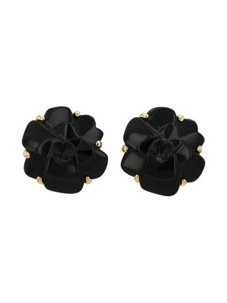 Chanel 18kt yellow gold Camellia onyx clip-on earrings