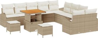 vidaXL Garden Sofa Set with Cushion 13 pcs Beige Poly rattan Vidaxl