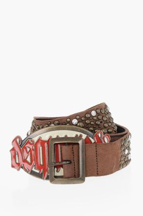 Dsquared2 Cintura in Pelle Impreziosita da Borchie e Cristalli con Doppia Fibbia 40mm Dsquared2