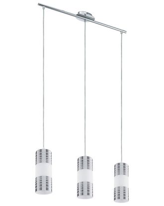 Eglo Eglo Bayman 3 Light Linear Pendant With Chrome Finish & White With Chrome Acccents Glass Shades