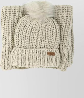 Barbour knit beanie and scarf set with pom-pom