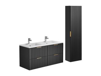 Vente-Unique Mueble de ba&ntilde;o suspendido con lavabo encastrado y armario - Negro - 120 cm - ZEVARA
