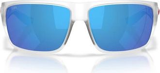 Costa Flyline 64mm Oversize Polarized Mirrored Rectangular Sunglasses in Matte Clear/Blue Mirror 580G at Nordstrom