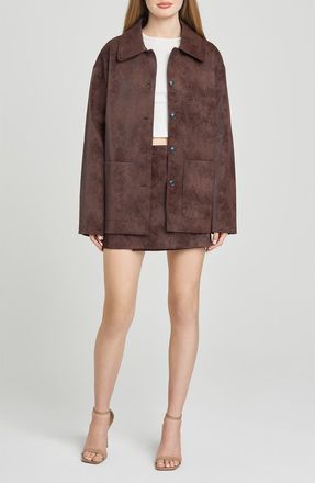 Wayf Rita Faux Suede Jacket in Espresso at Nordstrom, Size X-Large