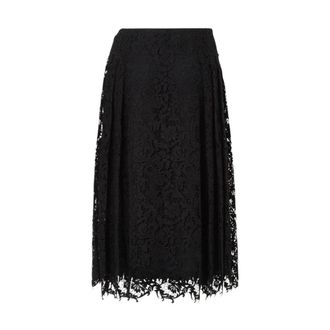 Fendi Rokken, Dames, Zwart, XS, Katoen, Macram&eacute; kanten midi rok